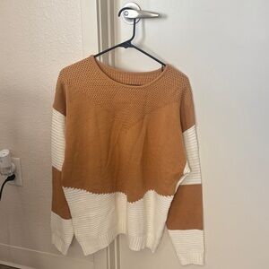 Colorblock Sweater - Tan and White